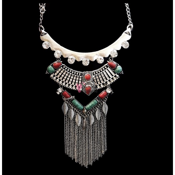 Colier  elegant Vintage Glam CG031HH Argintiu cu cristale